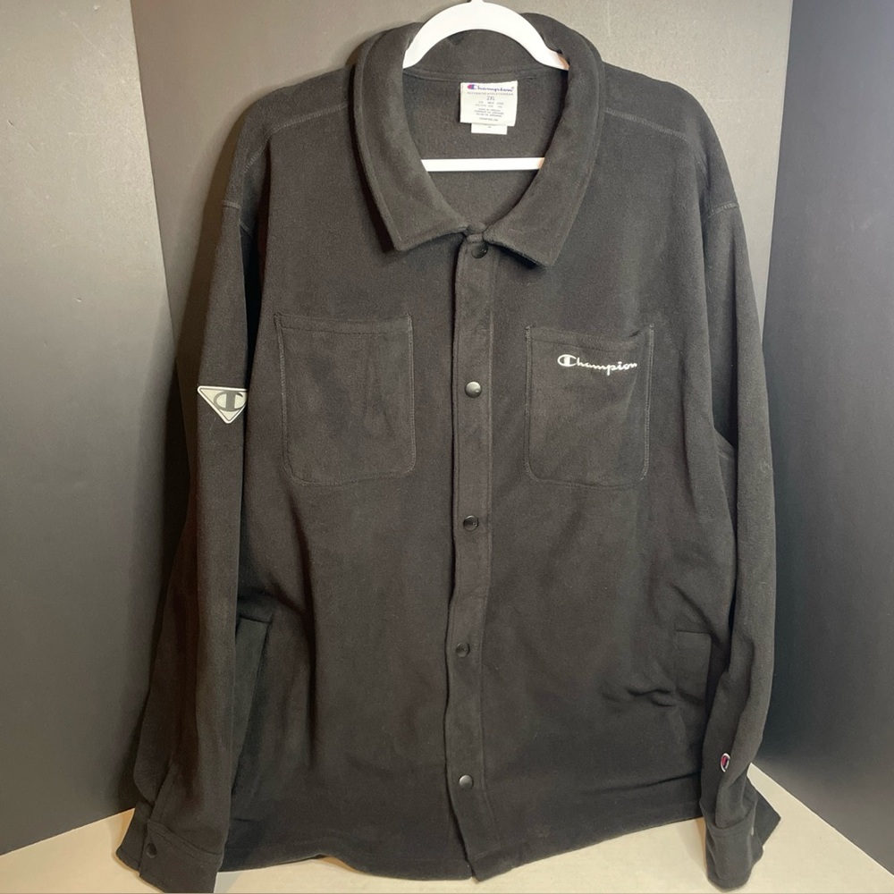 Champion Black Men's Shirt Jacket Adult XXL Black Fleece Shacket Snap Front